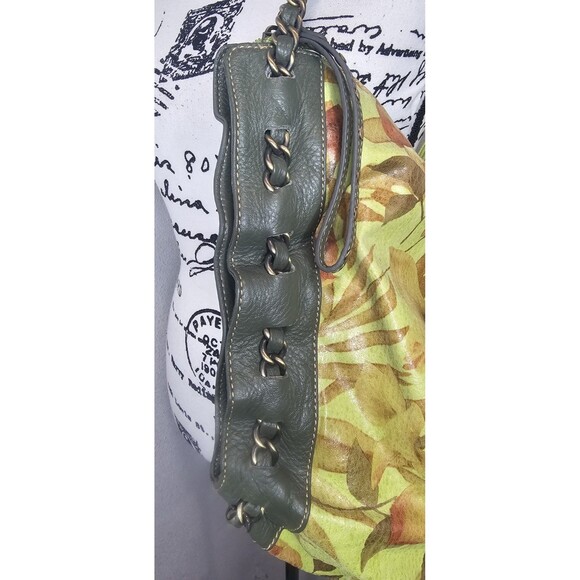 Vtg Sharif Studio Botanical Green Yellow Leather Hobo Bag Alligator Chain Accent - Picture 3 of 16